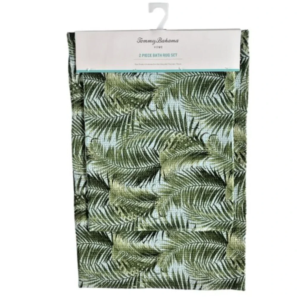 Tommy Bahama Set of 2 Bath Mat Rug Palm Fronds Skid Safe Machine Washable